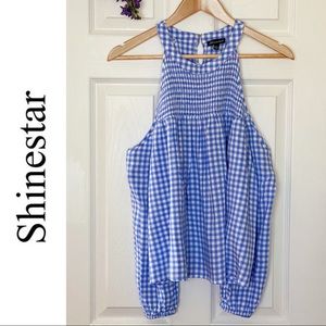 Shinestar Gingham cold Shoulder Top/Blouse
